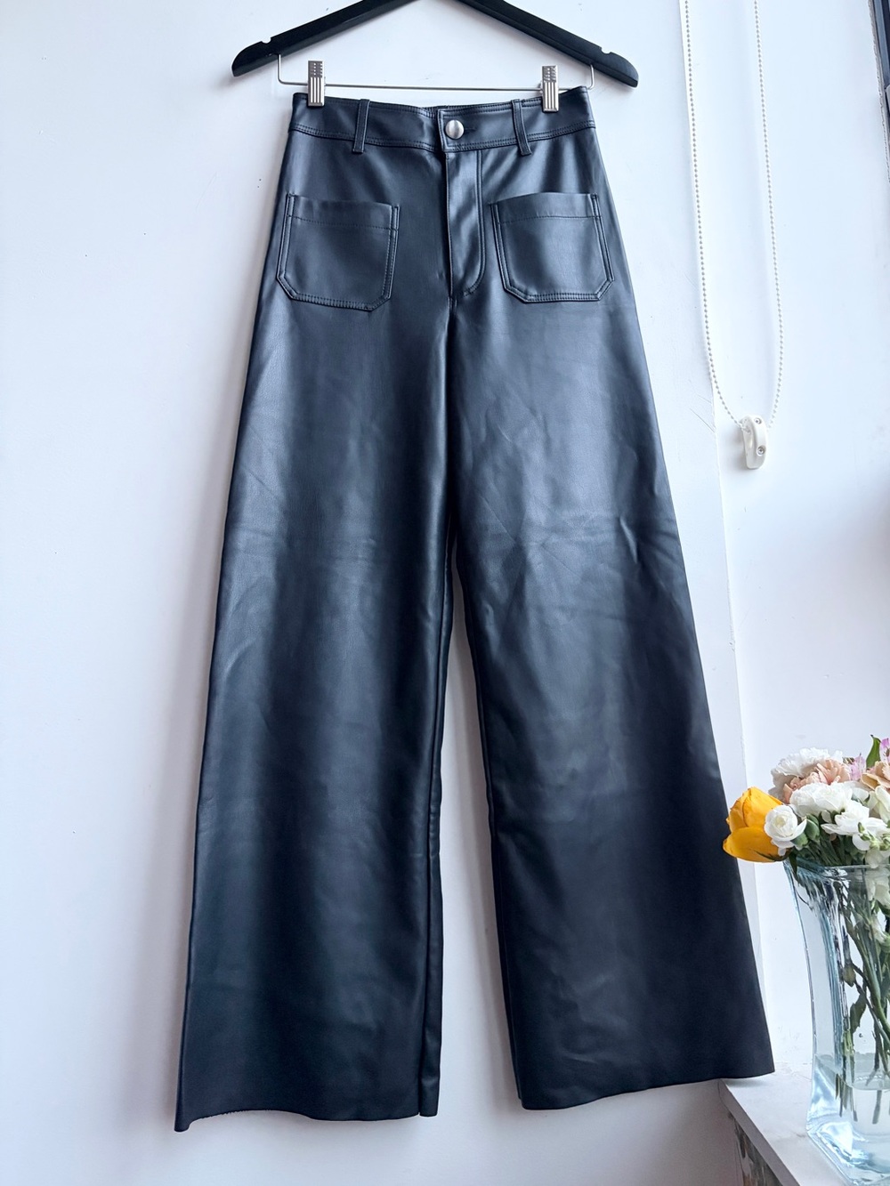 Zara Black Faux Leather Wide Leg Pants